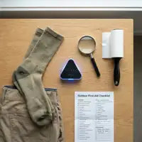 Customer photo — the tick routine: clip, lint roller, and magnifying glass